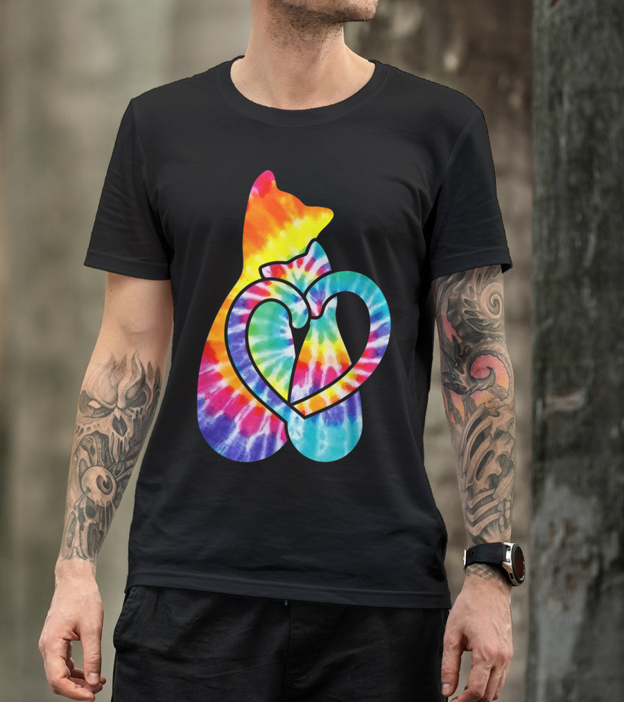 Cat Tail Hearts Tie Dye Hippie Peace Love T-Shirt