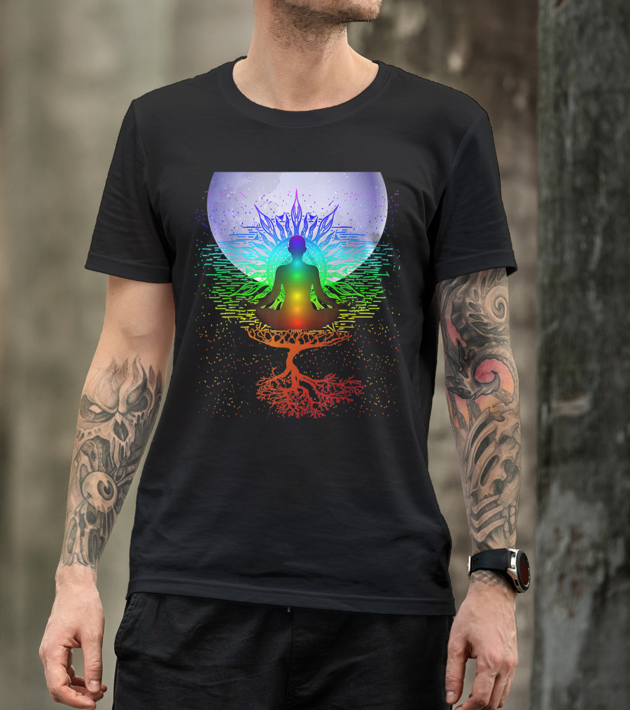 Chakra Meditation Cosmic Moon With Tree Of Life Energies T-Shirt