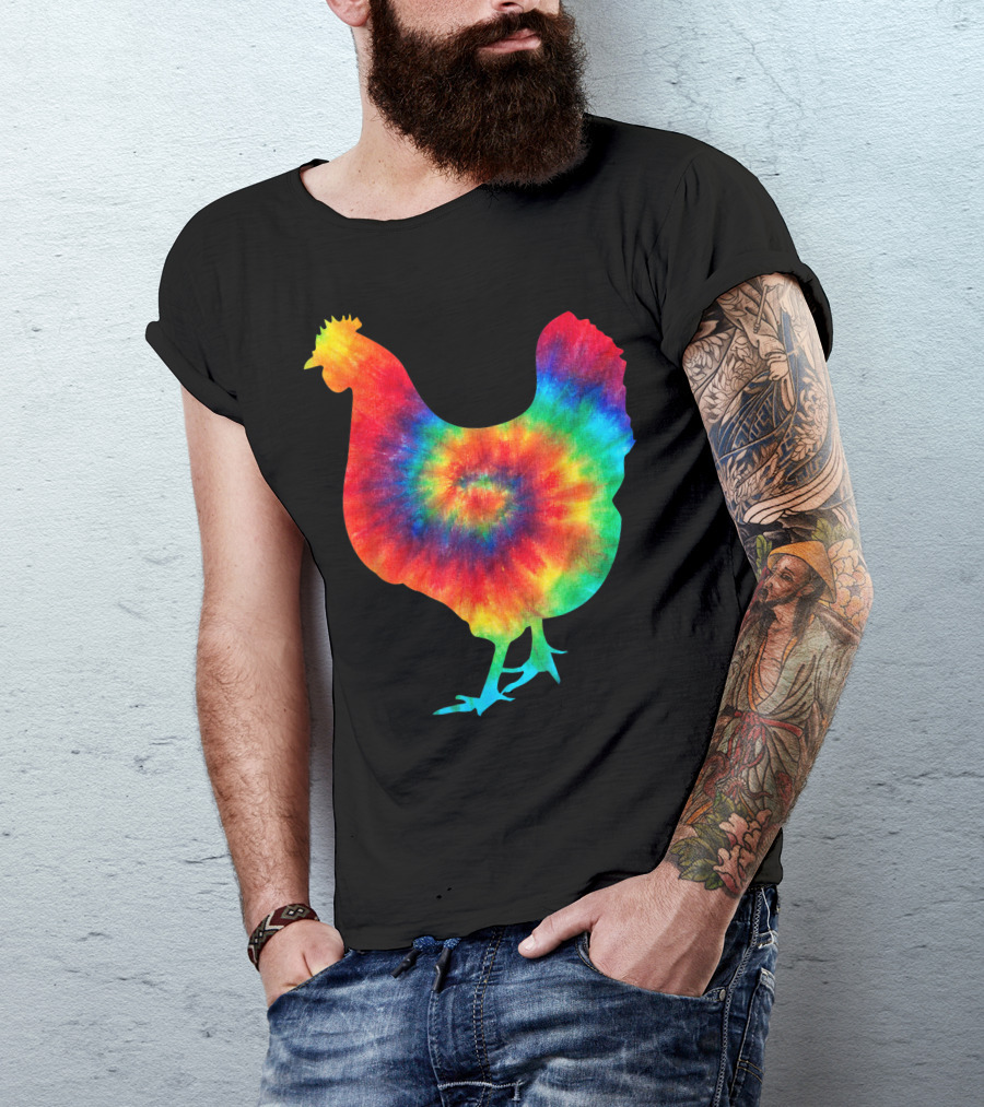 Chicken Farmer Tie Dye Rainbow Hippie Costume Hippy Psychedelic Poultry T-Shirt