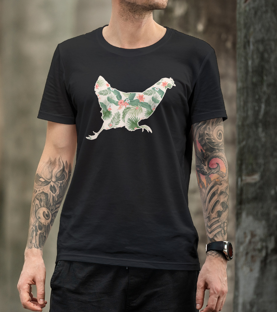 Chicken Floral Hen Hawaiian Print Women's T-Shirt