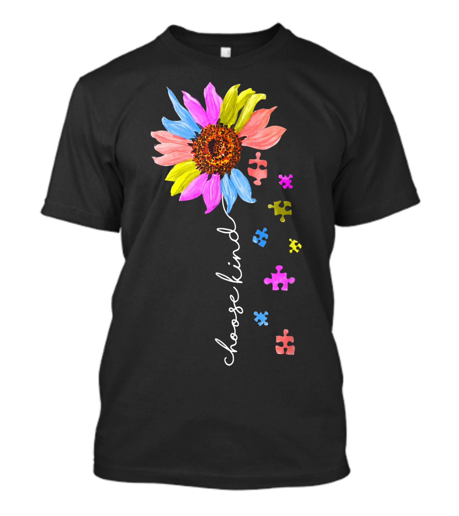 Choose Kind Sunflower Puzzle Autism Awareness T-Shirt