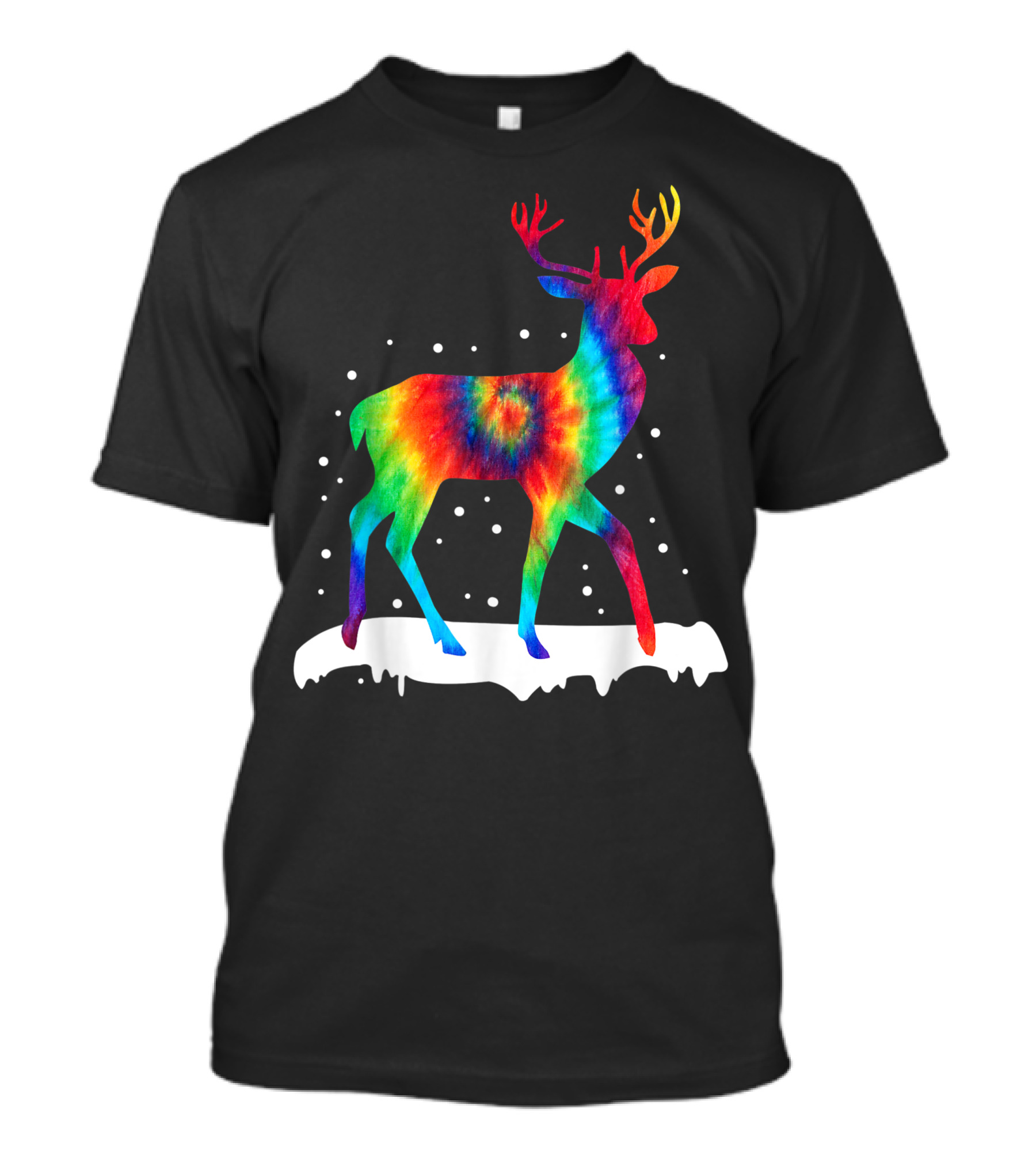 Christmas Rainbow Tie Dye Reindeer With Snowflakes T-Shirt