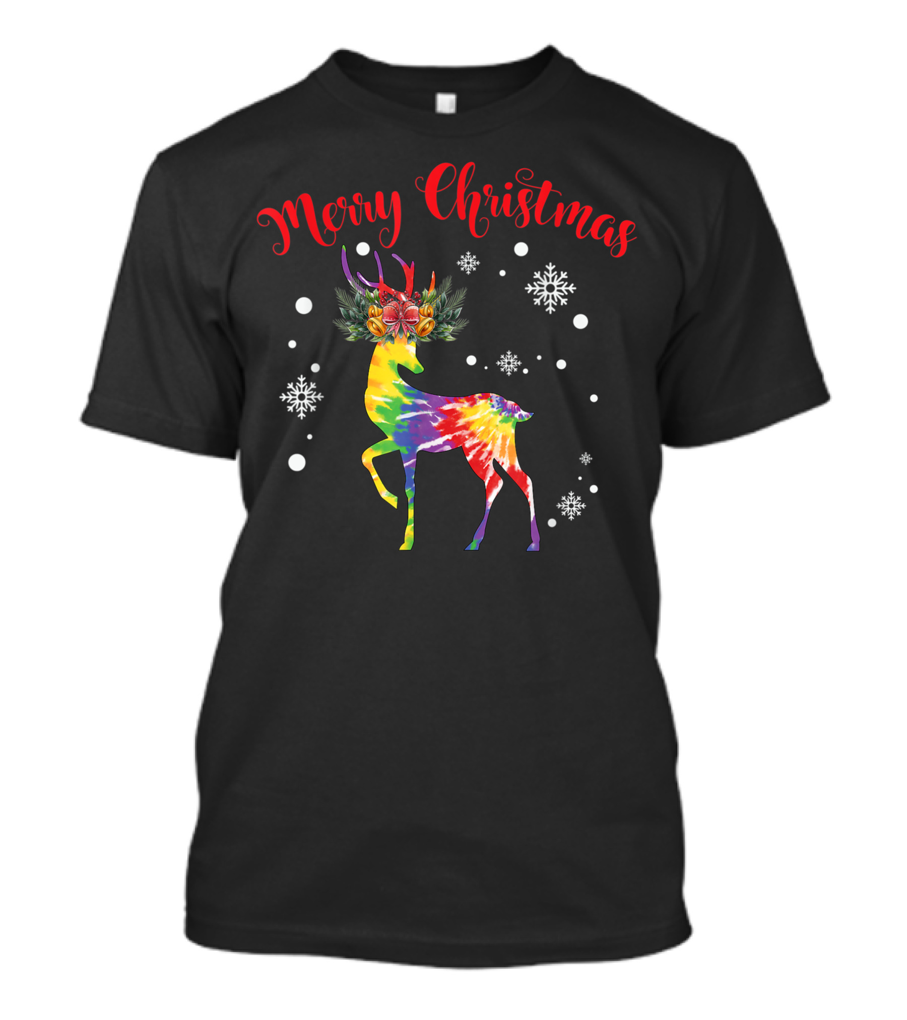 Merry Christmas Tie Dye Reindeer With Snowflakes T-Shirt