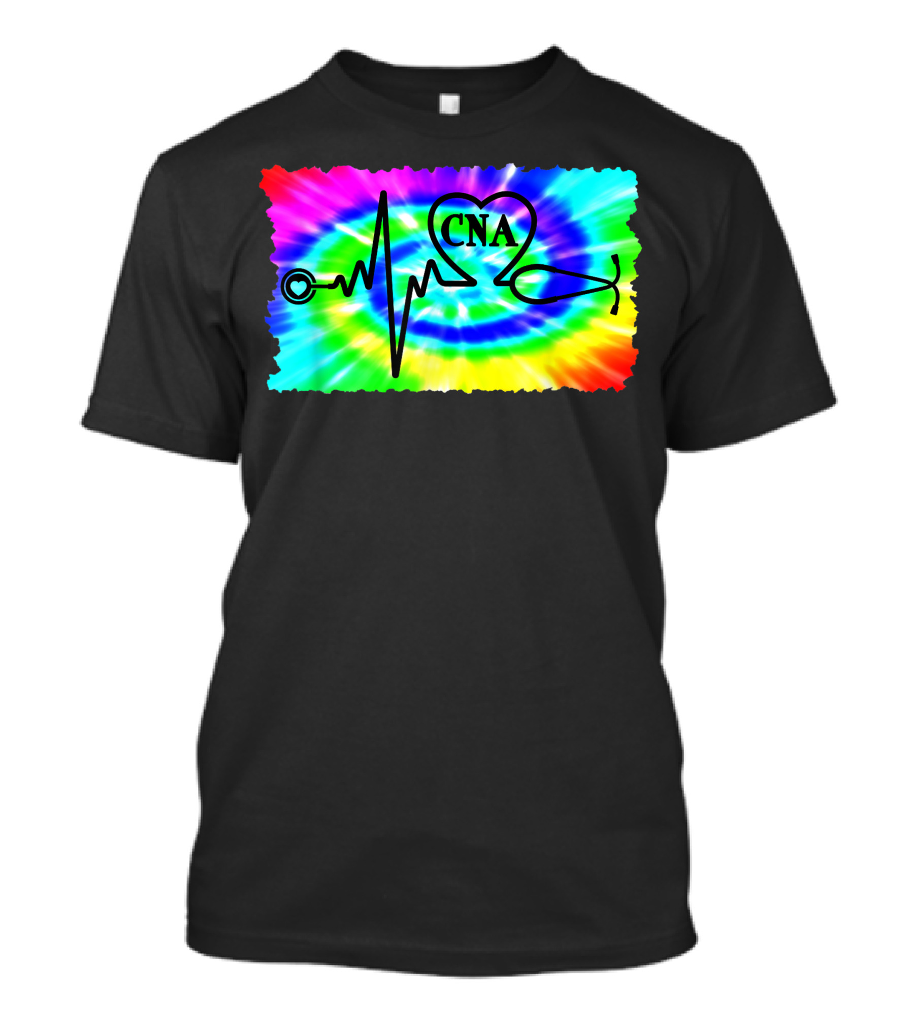 CNA Stethoscope EKG Heartbeat Love Tie Dye Background T-Shirt
