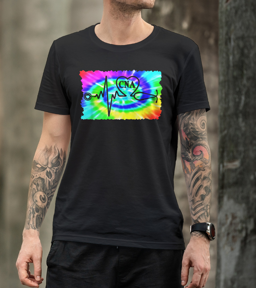 CNA Stethoscope EKG Heartbeat Love Tie Dye Background T-Shirt