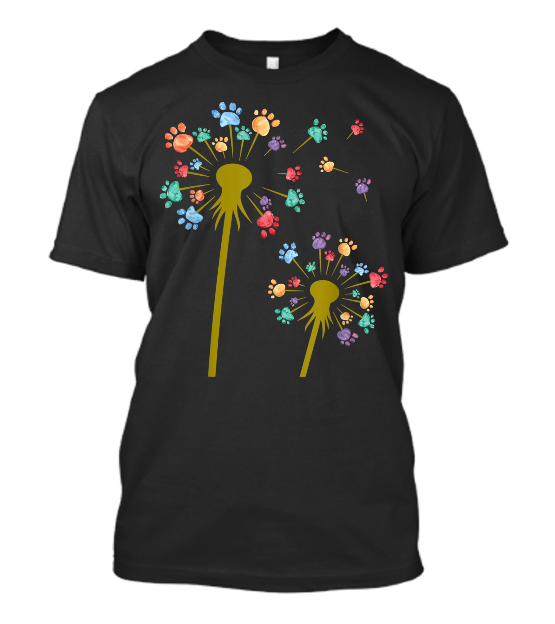 Colored Dog Paw Dandelion Flower Explosion T-Shirt