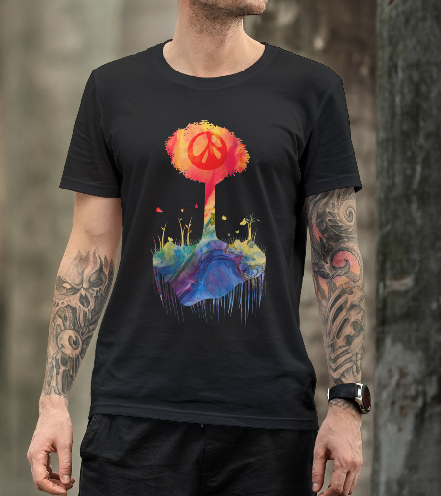Colorful Love Peace Sign Hippie Tree Vibrant Symbol J9 T-Shirt