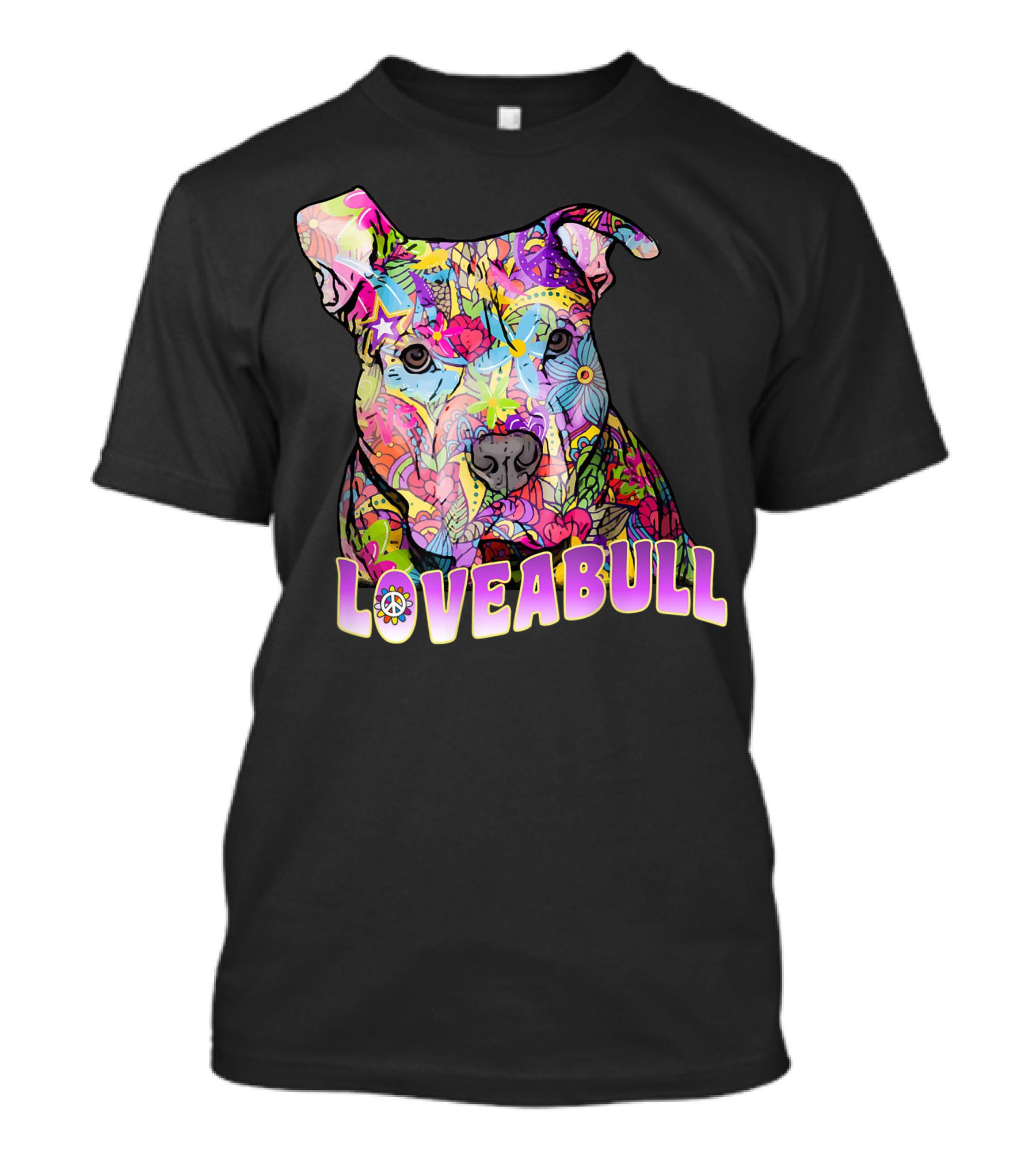 Colorful Loveabull Pitbull Art With Floral And Star T-Shirt