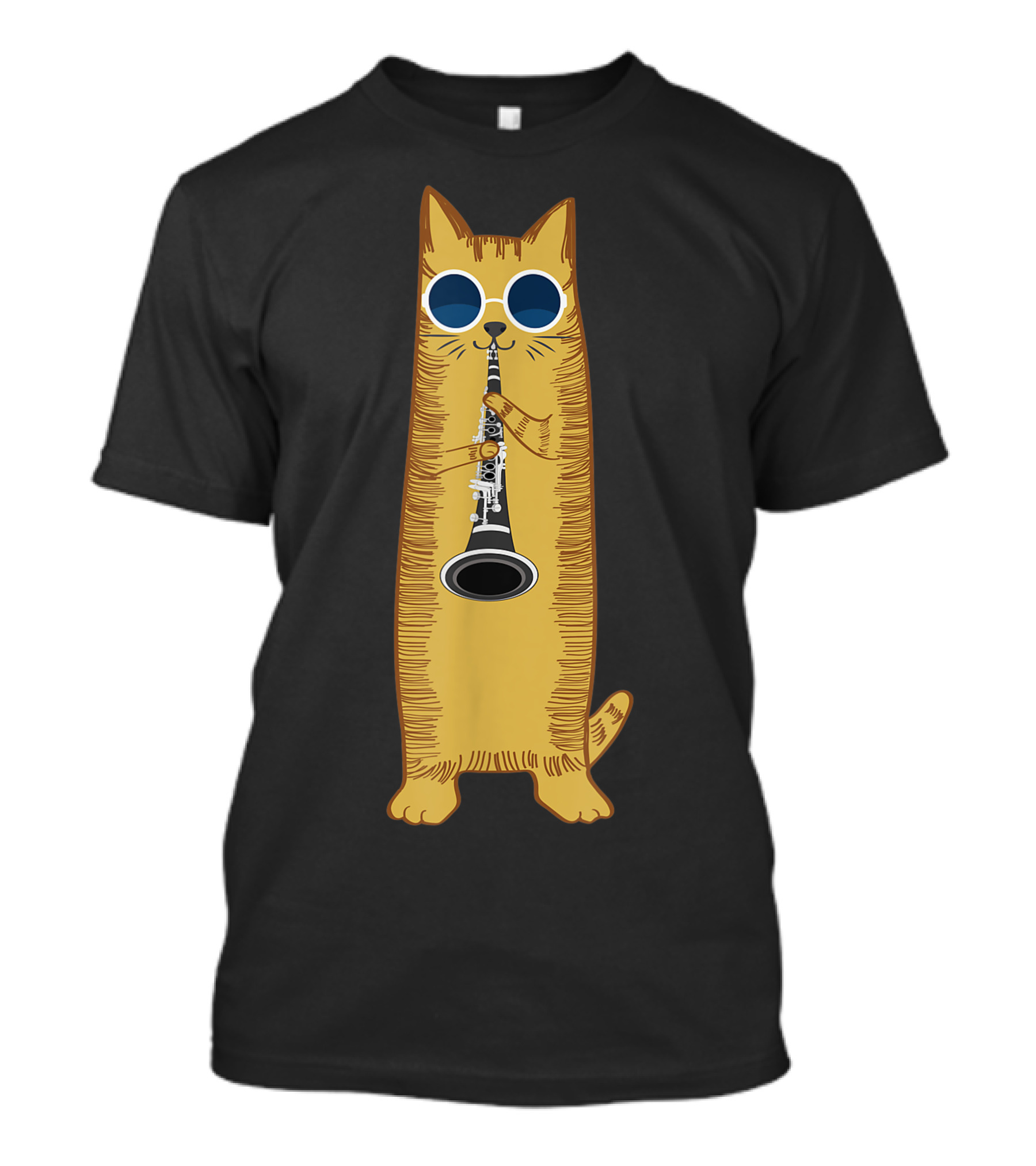 Cool Cat With Sunglasses Playing The Clarinet Hippy Hipster Kitty T-Shirt