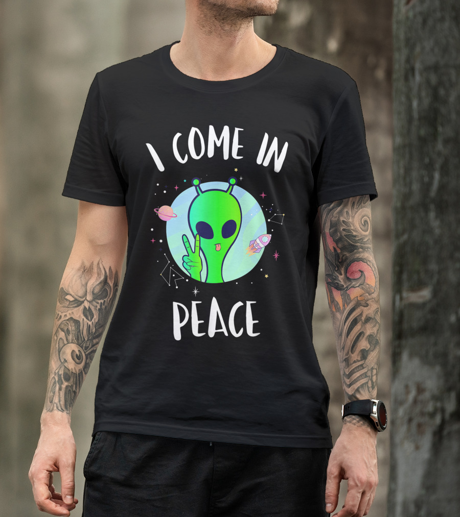 I Come In Peace Cute Alien Rave Edm Planet Rocket Stars T-Shirt