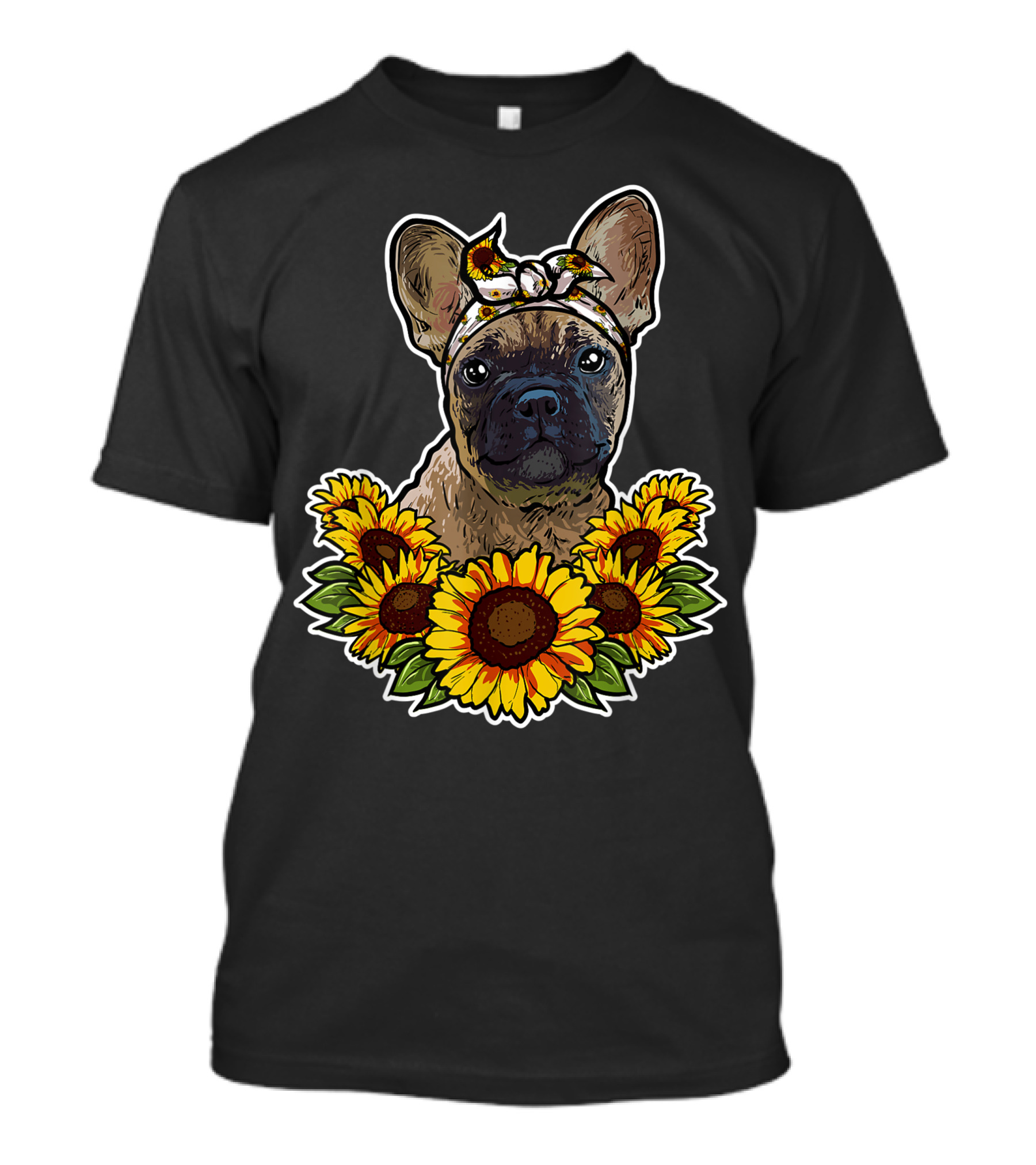 Cute French Bulldog With Sunflower Decor Frenchie Dog Headband T-Shirt