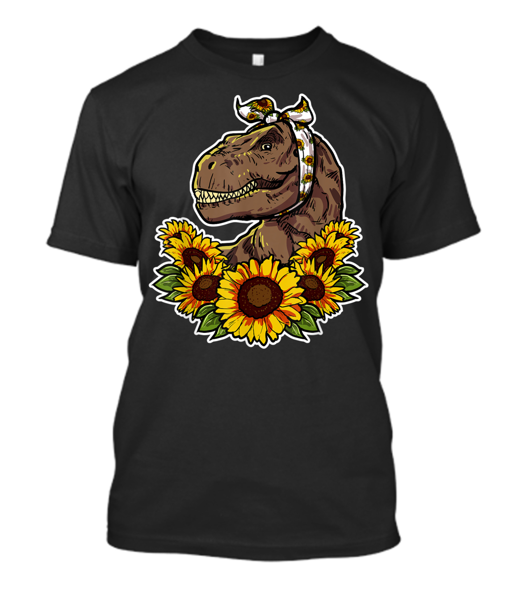 Cute Dinosaur With Sunflower Headband Surrounded By Sunflowers T-Shirt