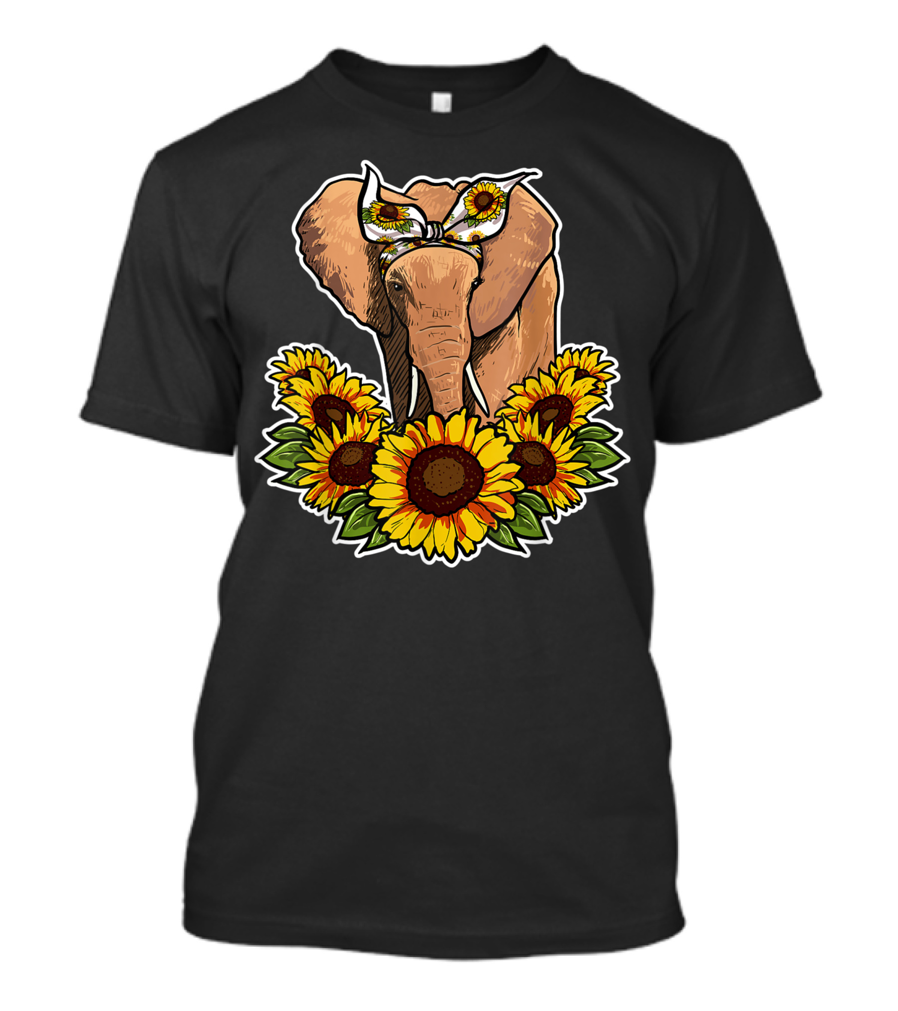 Cute Sunflower Decor Elephant With Bow Surrounded By Sunflowers T-Shirt