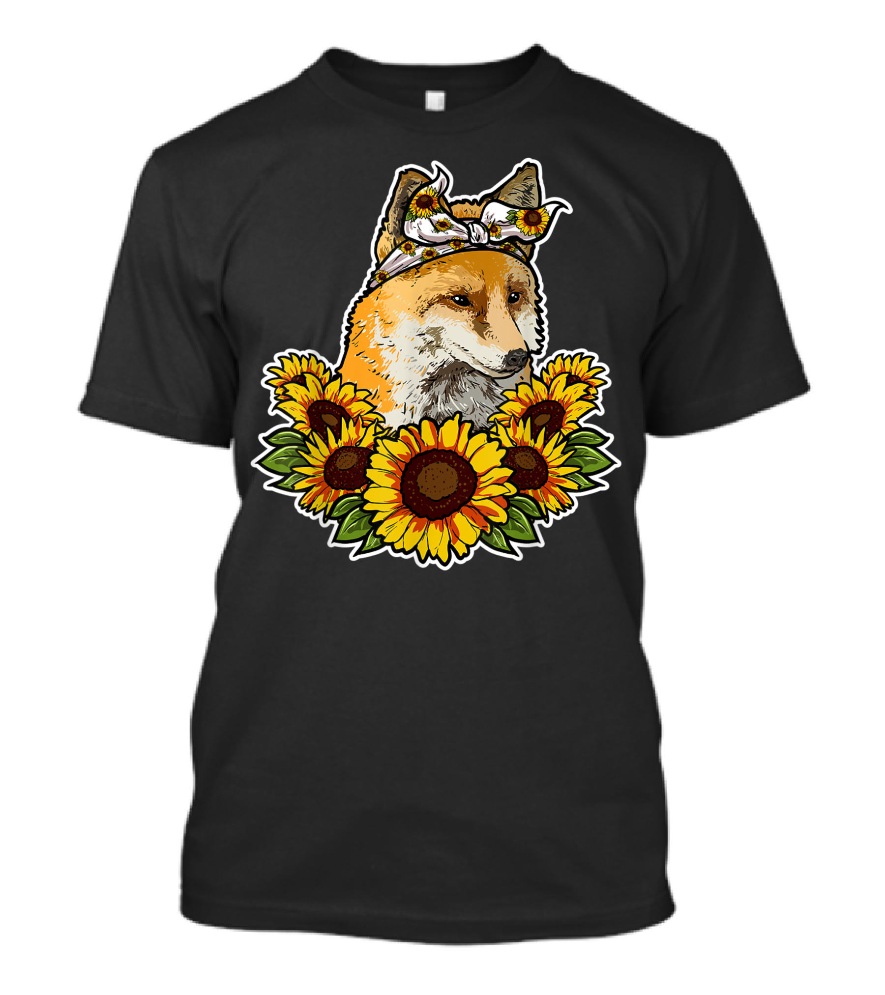 Cute Love Fox Sunflower Decor Fox With Sunflower Crown T-Shirt