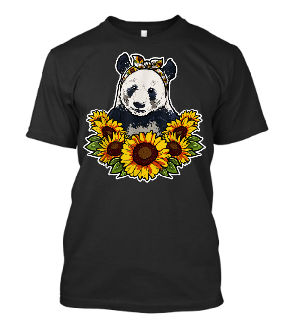 Cute Panda With Sunflower Headband Surrounded By Sunflower Decor T-Shirt