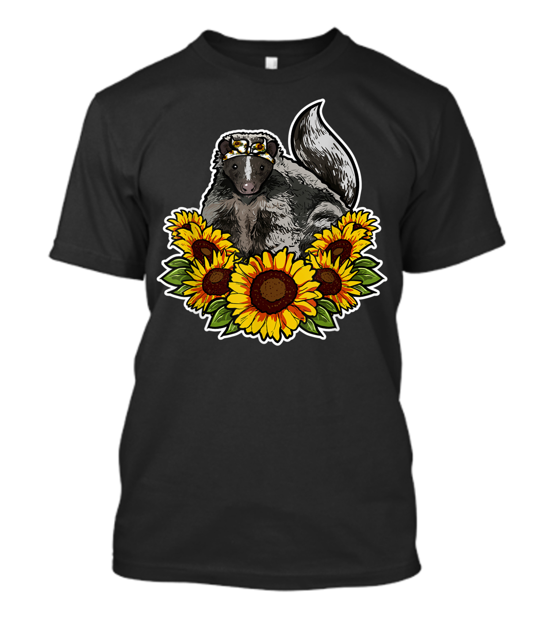 Cute Sunflower Crown Skunk Surrounded By Sunflowers T-Shirt
