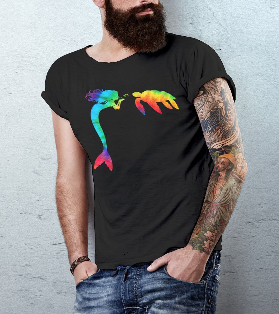Cute Sea Turtle Mermaid Ocean Tie Dye Rainbow Fantasy T-Shirt