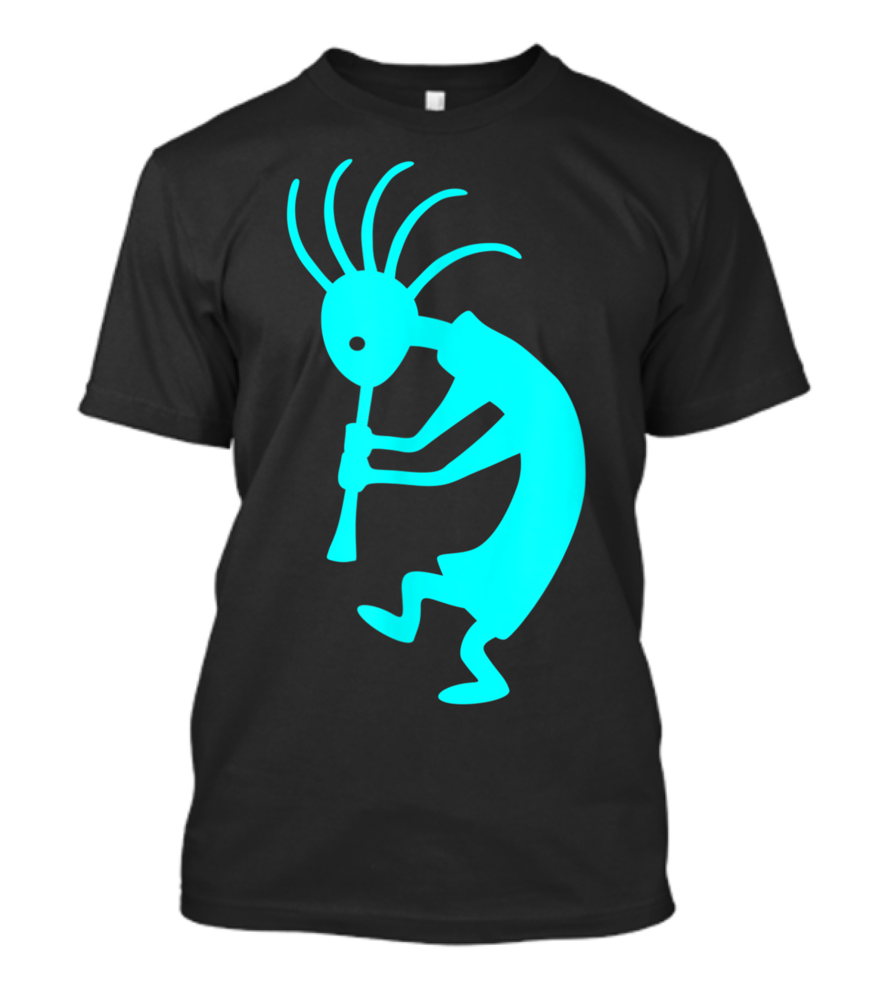Cyan Blue Kokopelli Native Southwestern Petroglyph T-Shirt