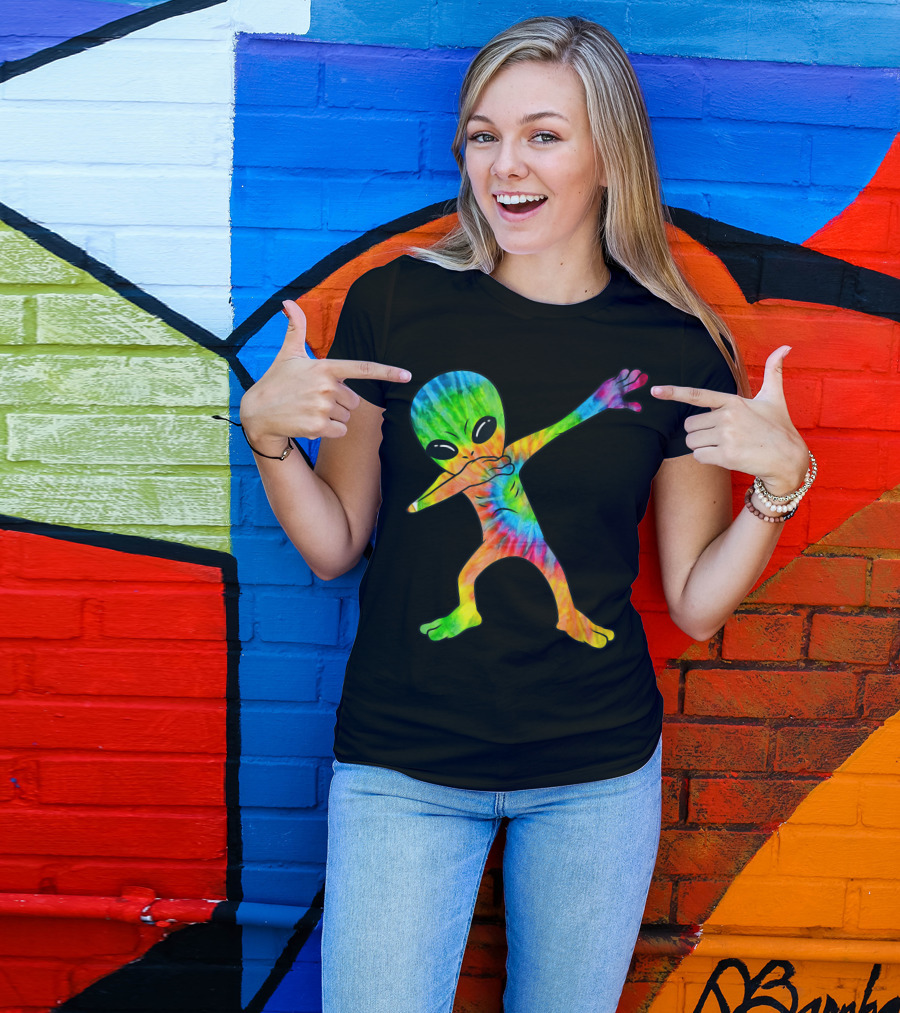 Tie-Dye Rainbow Dabbing Alien T-Shirt