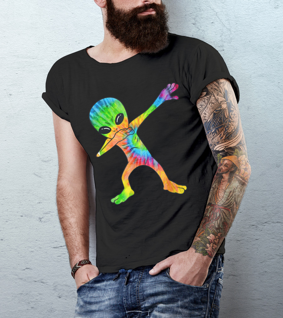 Tie-Dye Rainbow Dabbing Alien T-Shirt