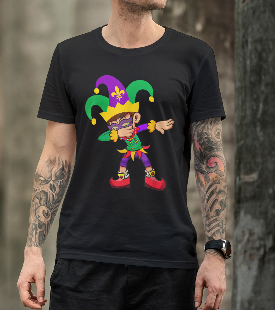 Mardi Gras Jester Dabbing Boy Fleur-de-Lis Costume T-Shirt