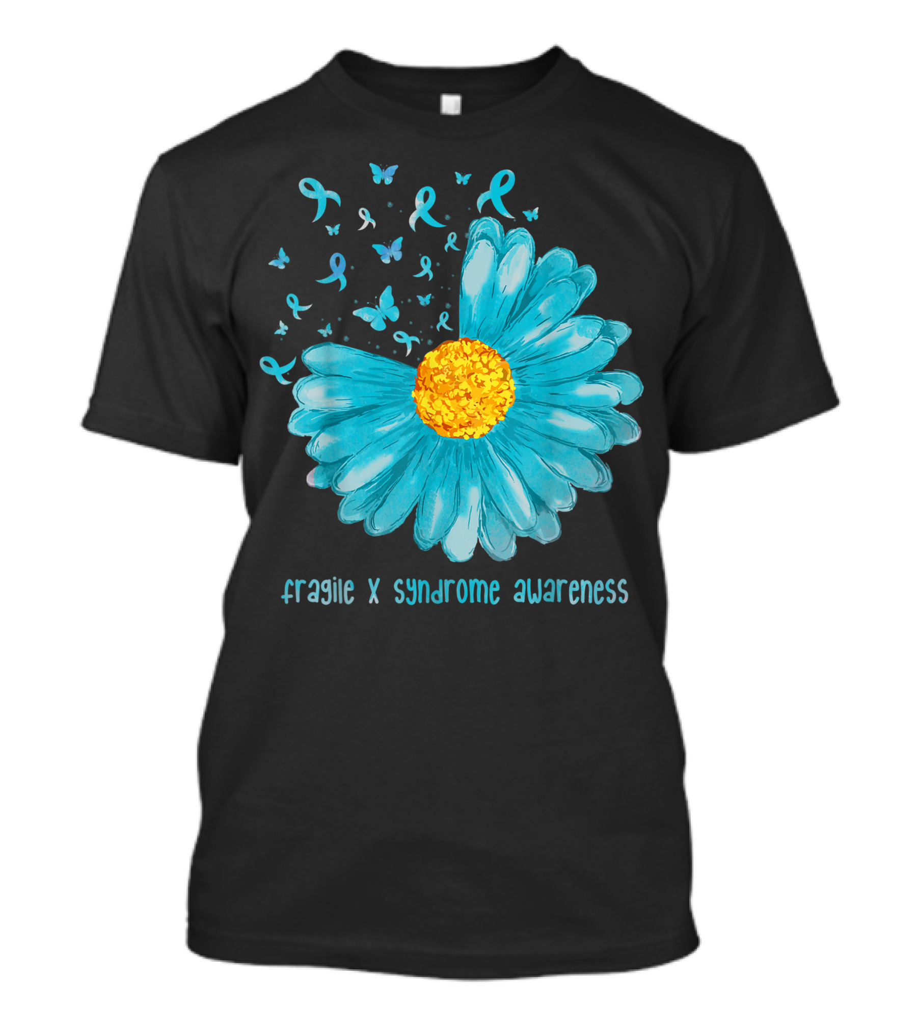 Daisy Butterfly Teal Ribbon Fragile X Syndrome Awareness T-Shirt