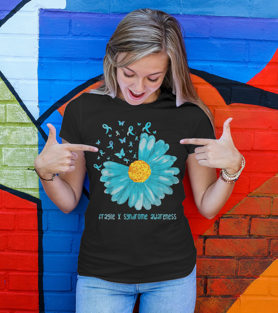 Daisy Butterfly Teal Ribbon Fragile X Syndrome Awareness T-Shirt