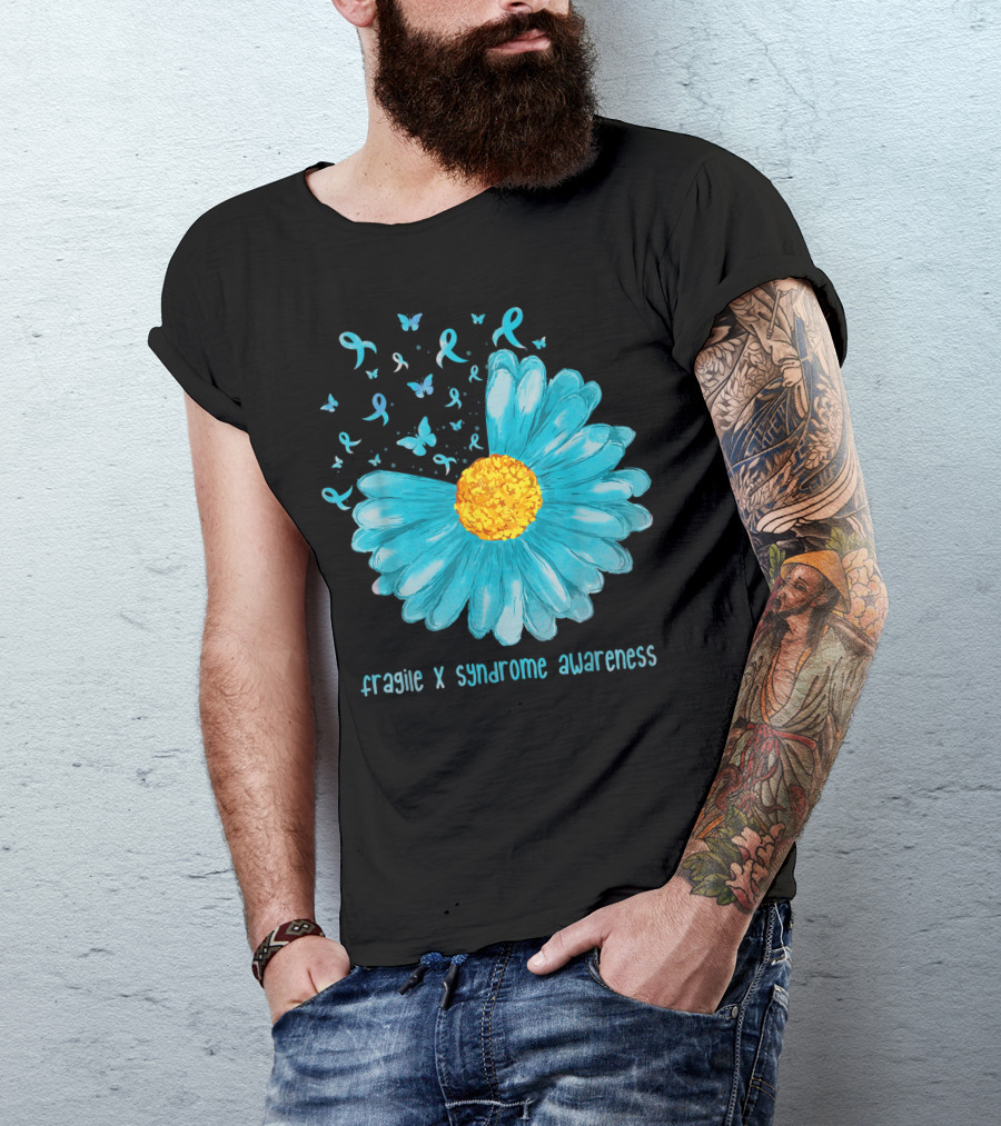 Daisy Butterfly Teal Ribbon Fragile X Syndrome Awareness T-Shirt