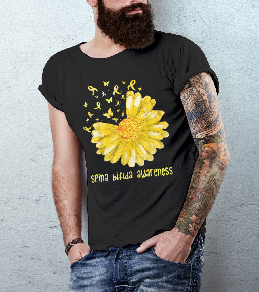 Daisy Butterfly Yellow Ribbon Spina Bifida Awareness Flower T-Shirt