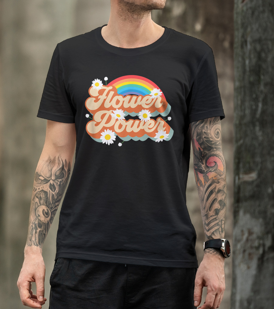 Daisy Flower Power 70s Style Rainbow Hippie Retro T-Shirt