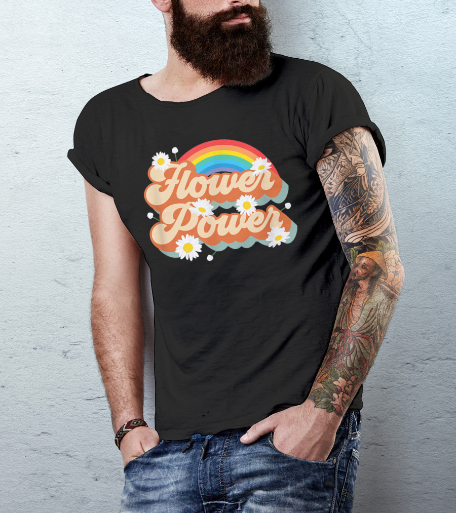 Daisy Flower Power 70s Style Rainbow Hippie Retro T-Shirt