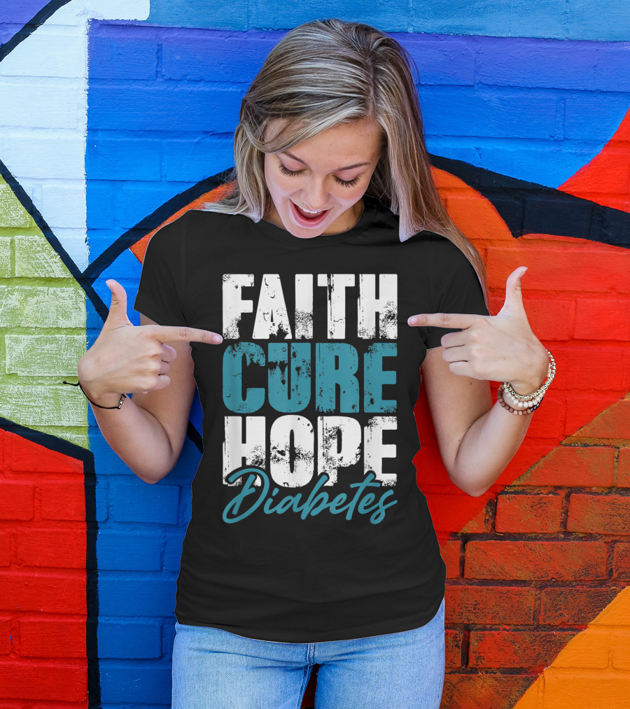 Faith Cure Hope Diabetes Warrior Awareness T-Shirt
