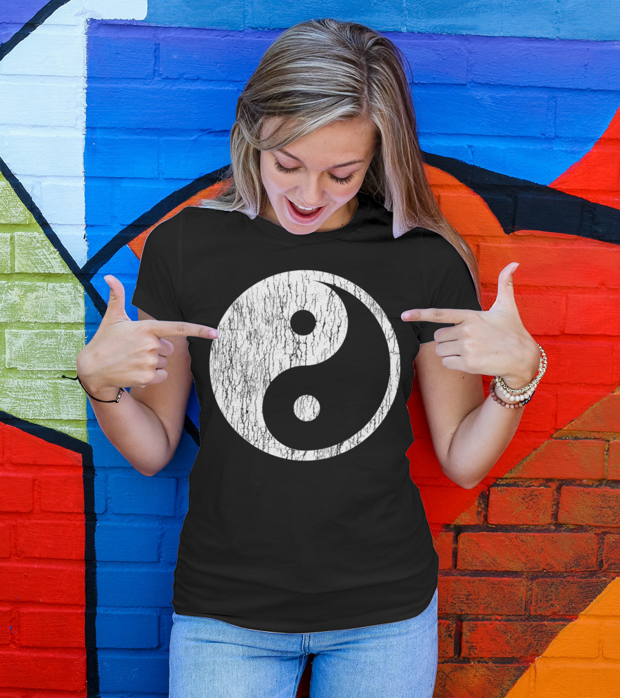 Distressed Yin Yang Symbol Black And White Texture T-Shirt