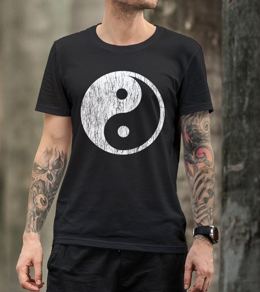 Distressed Yin Yang Symbol Black And White Texture T-Shirt