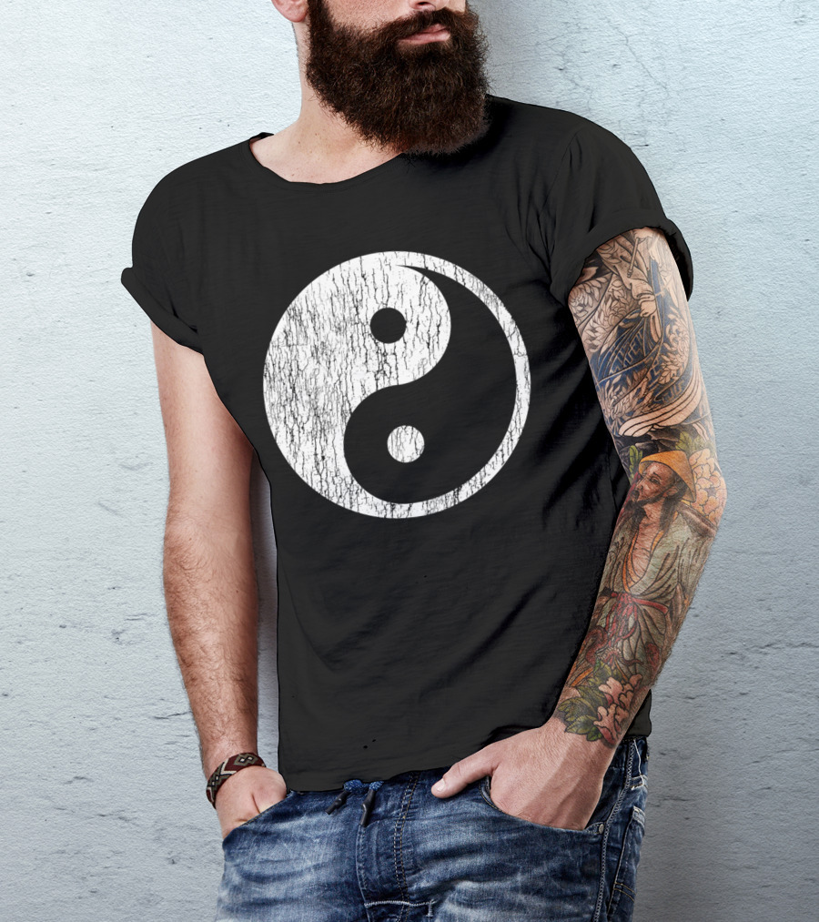 Distressed Yin Yang Symbol Black And White Texture T-Shirt