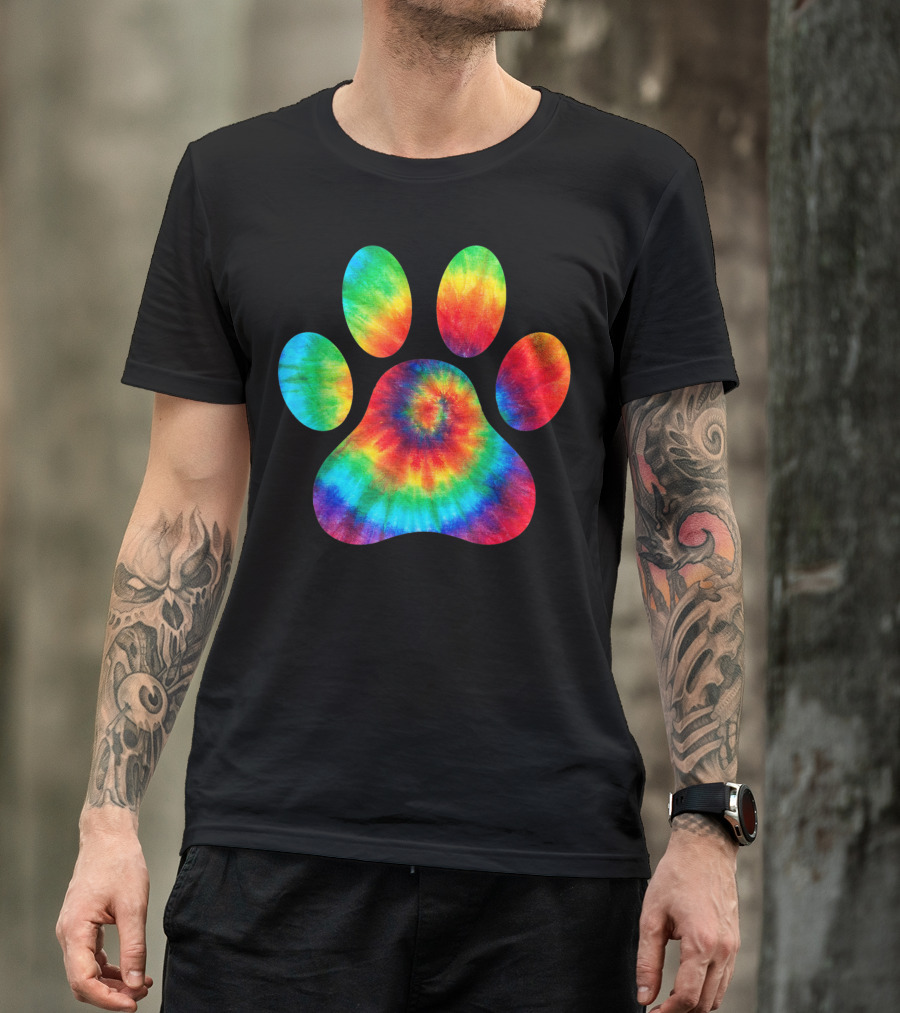 Dog Cat Paw Ocean Tie Dye Rainbow Multicolor Print T-Shirt