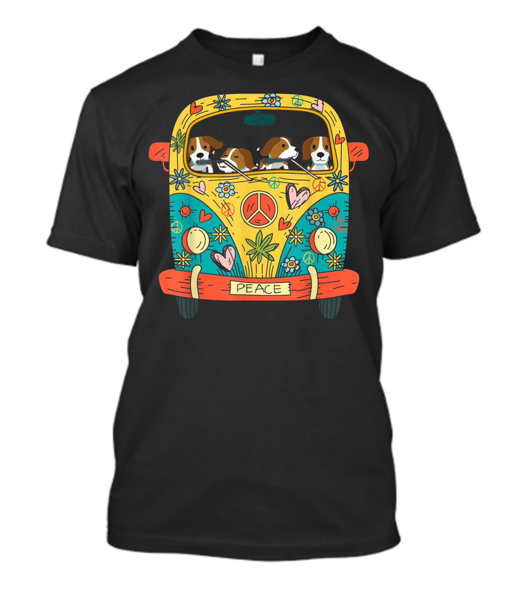 Peaceful Beagle Lover Hippie Van Adventure With Dog Hippy T-Shirt