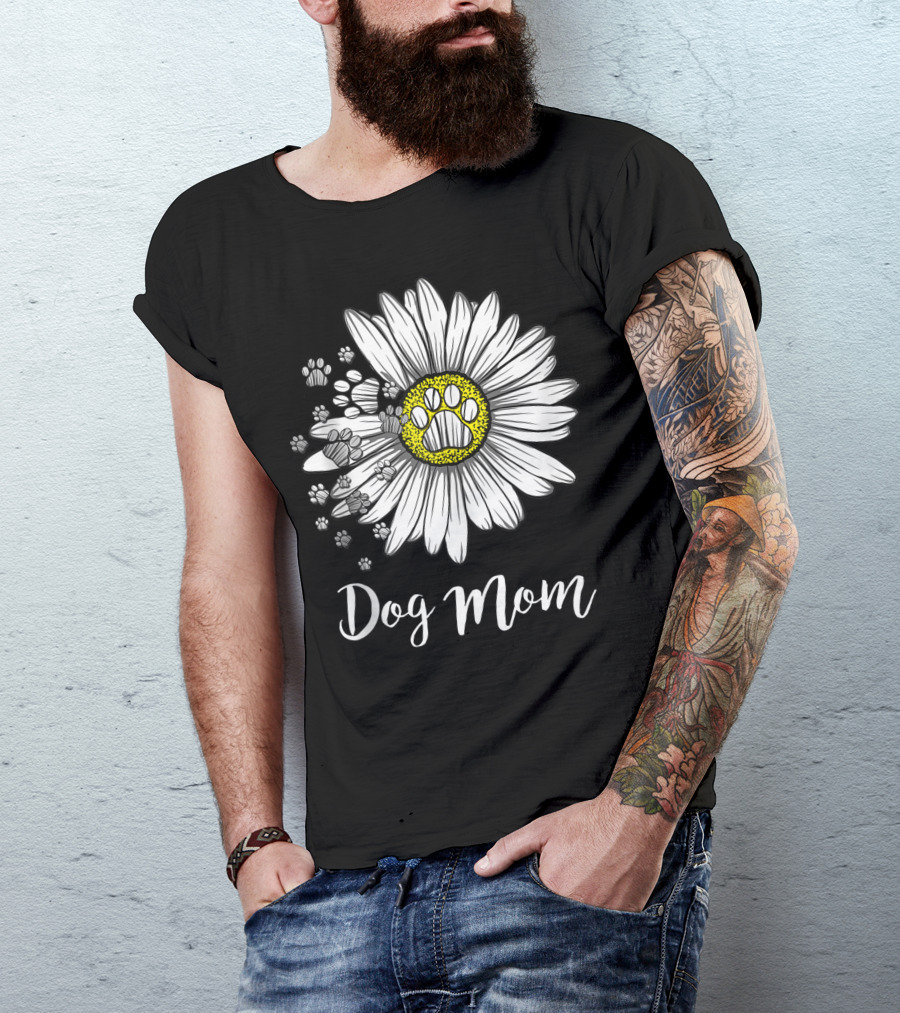 Dog Mom Daisy Flower With Paw Prints T-Shirt