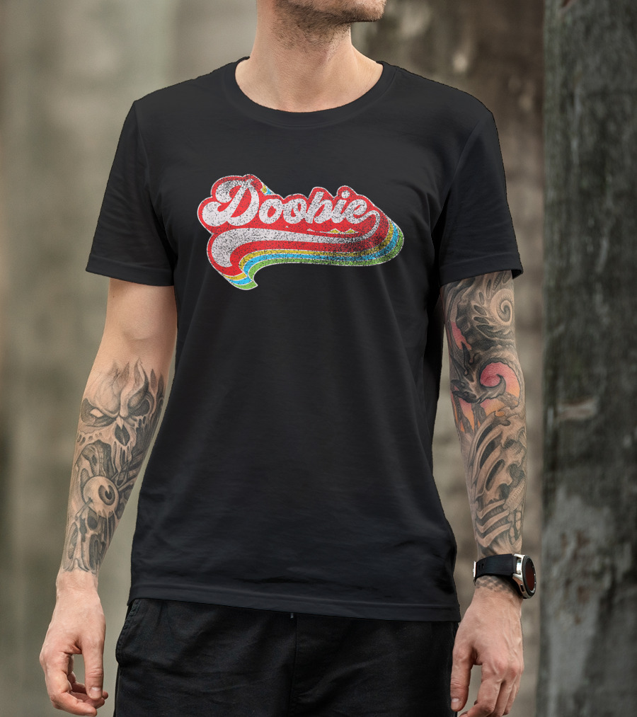 Doobie Retro Distressed Rainbow Script T-Shirt
