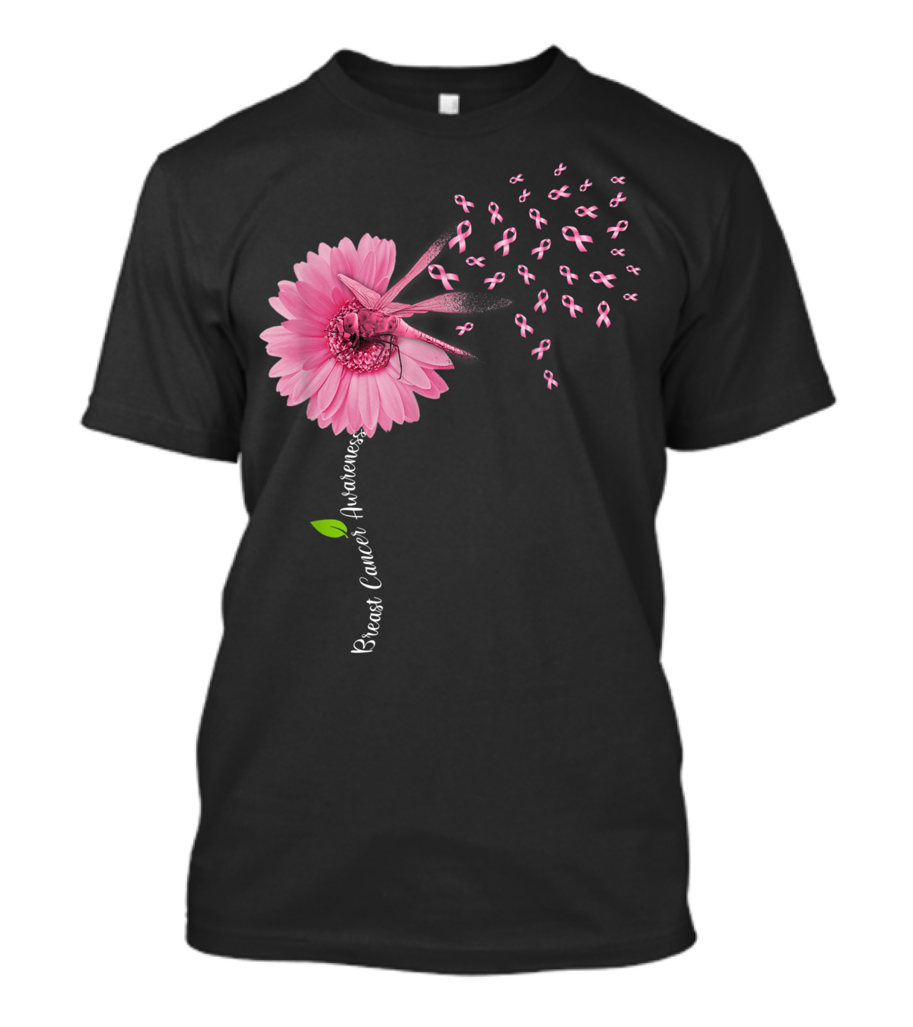 Breast Cancer Awareness Pink Ribbon Dragonfly Flower Women T-Shirt