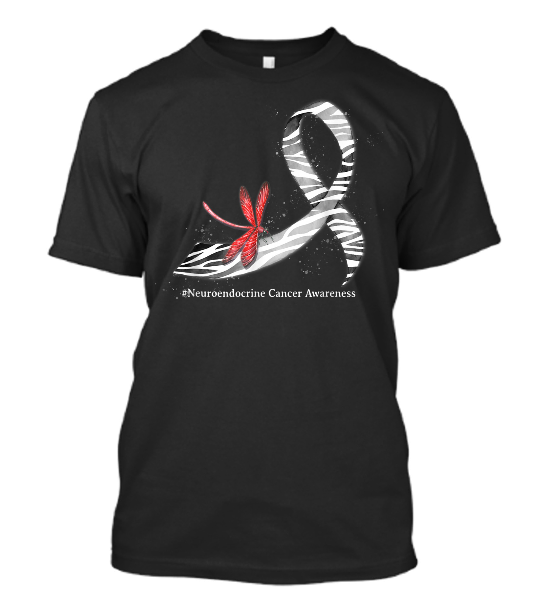 Dragonfly Zebra Ribbon #Neuroendocrine Cancer Awareness T-Shirt