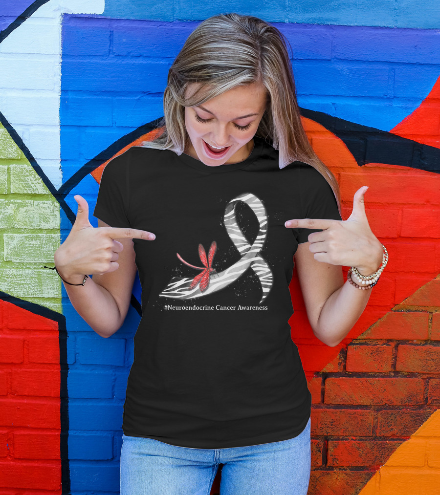 Dragonfly Zebra Ribbon #Neuroendocrine Cancer Awareness T-Shirt