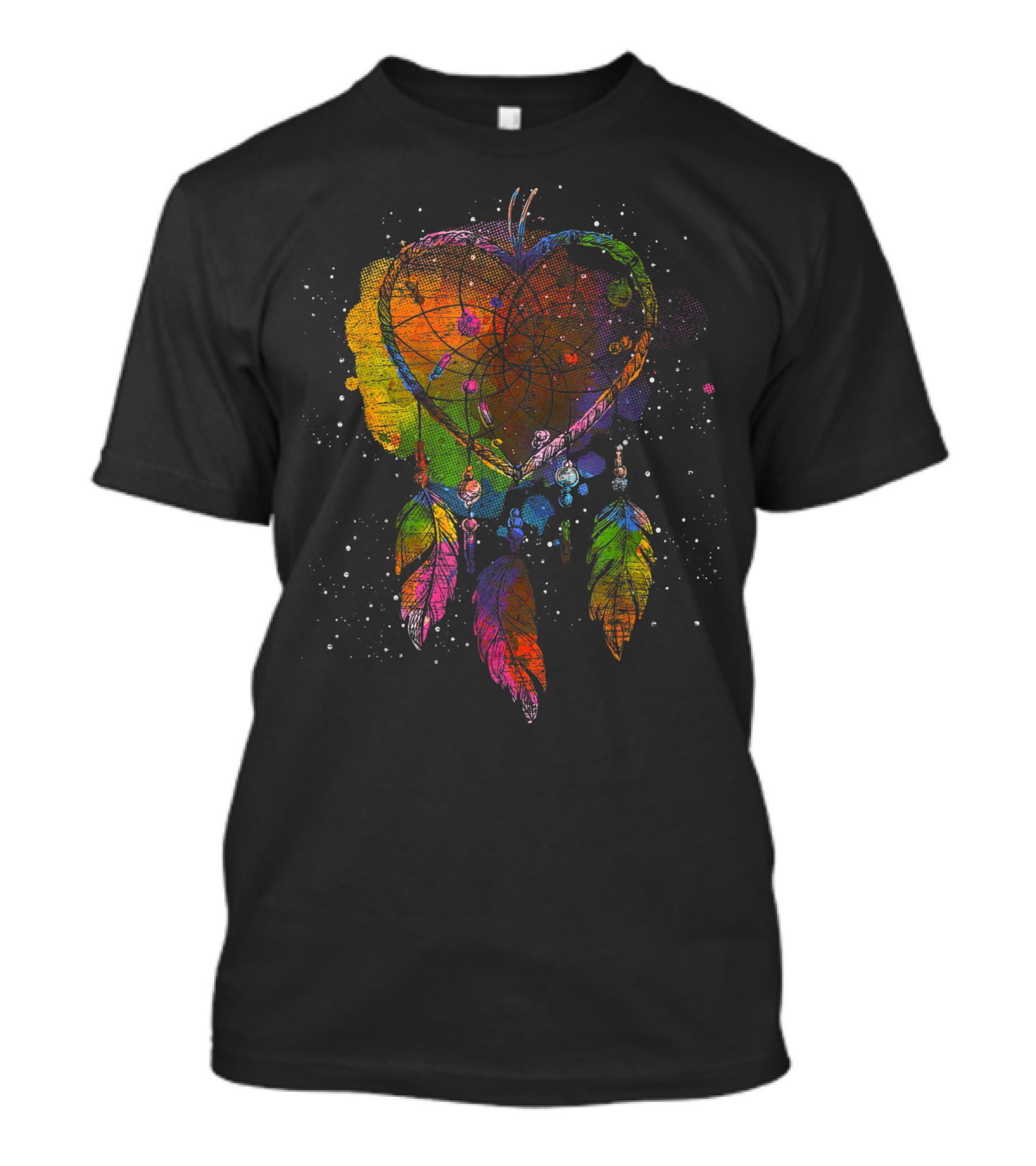 Valentine's Day Heart-Shaped Hippie Dreamcatcher With Rainbow Feathers T-Shirt