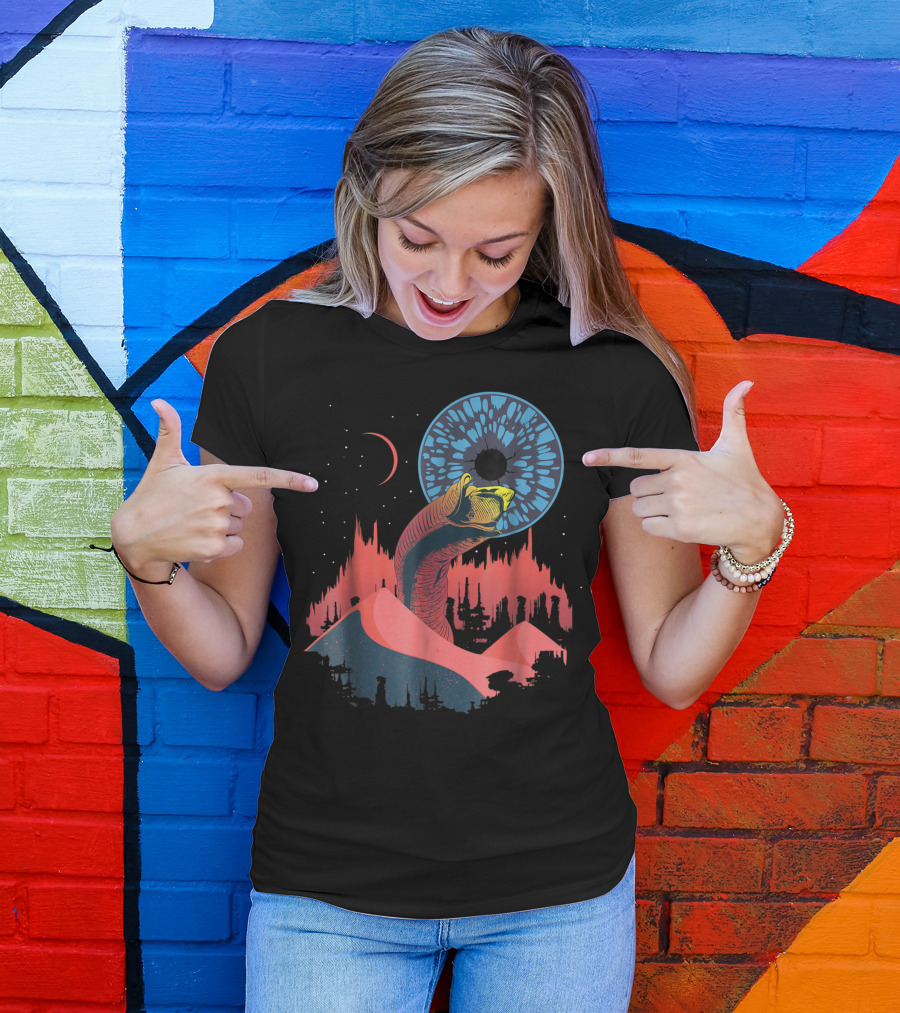 Dune Blue Eye SciFi Wormsign Desert Scene T-Shirt