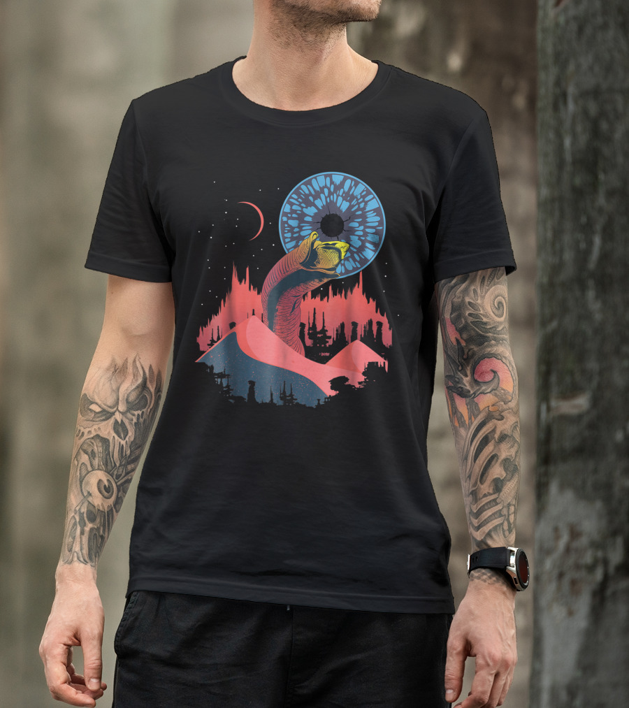 Dune Blue Eye SciFi Wormsign Desert Scene T-Shirt