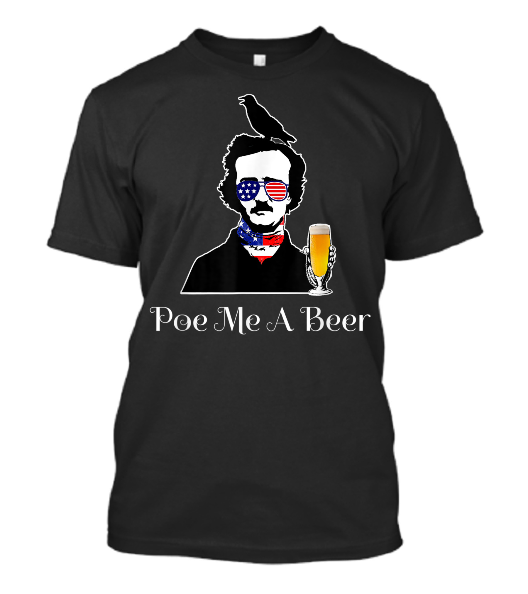 Edgar Allan Poe Me A Beer Gothic Lovers American Flag Raven T-Shirt