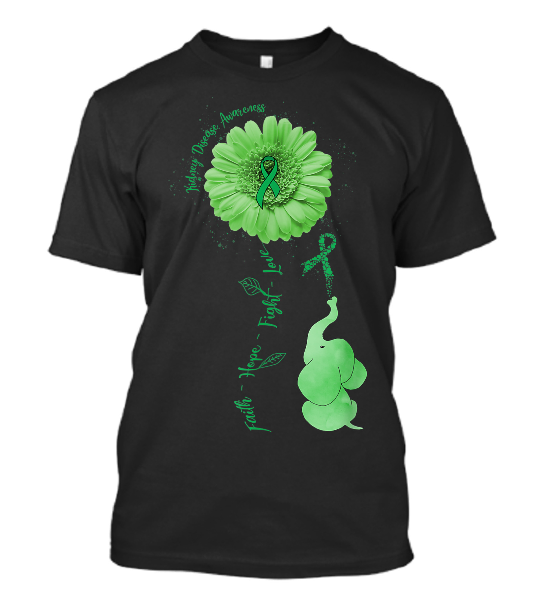 Kidney Disease Awareness Faith Hope Fight Love Elephant Flower T-Shirt