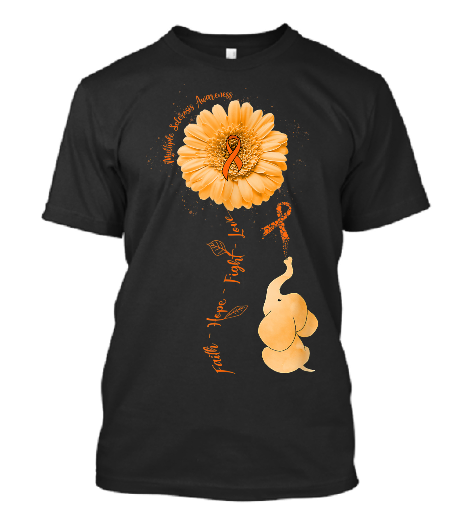 Faith Hope Fight Love Multiple Sclerosis Awareness Elephant Flower T-Shirt