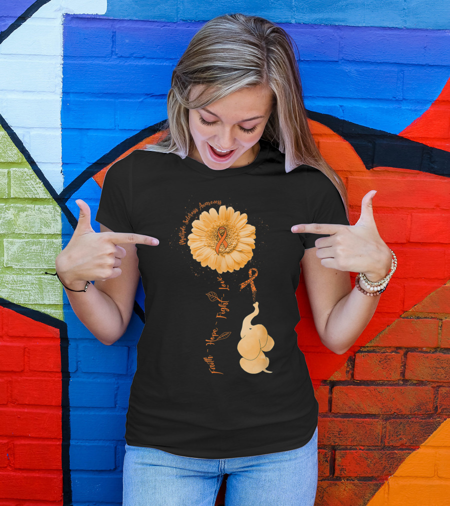 Faith Hope Fight Love Multiple Sclerosis Awareness Elephant Flower T-Shirt