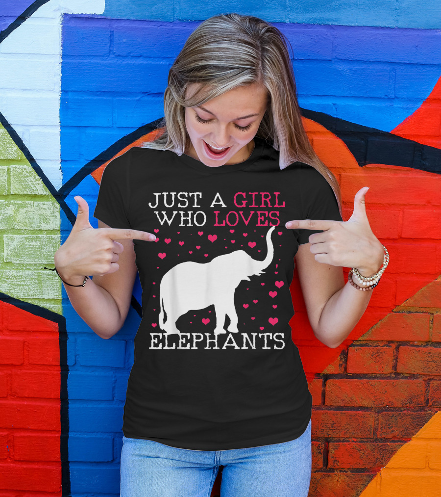 Just A Girl Who Loves Elephants Surrounded By Hearts T-Shirt